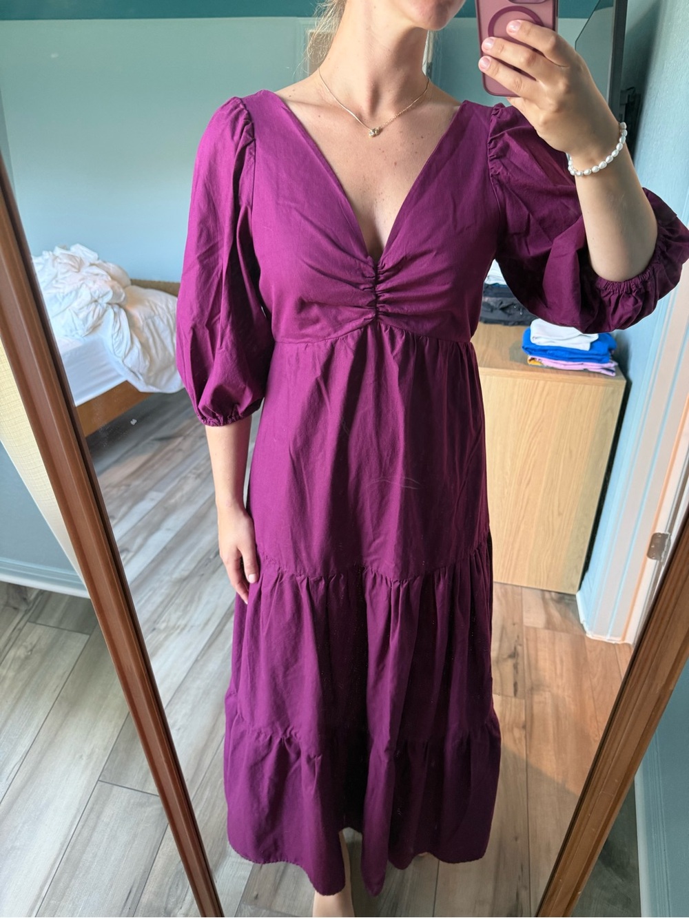 FARM Rio Plum V-Neck Tiered Maxi Dress